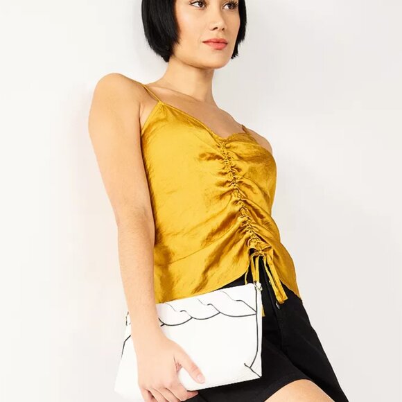 Nine West Tops - 🦋Women's Nine West Mustard yellow Ruched Drawstring Front Tank🦋